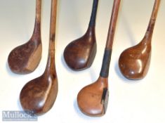 Selection of various size golf club woods (5) – G Watts brassie with large black fibre insert^