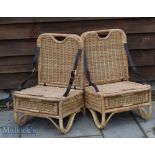 Pair of Late 20th century Rattan Cane Fishing Seats – With leather supporting straps and storage