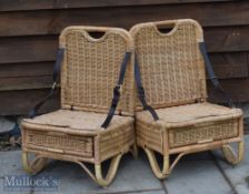 Pair of Late 20th century Rattan Cane Fishing Seats – With leather supporting straps and storage