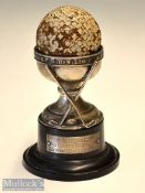 1930 Dunlop Hole in One Souvenir Silver Trophy and square mesh Dunlop Golf ball: made by Elkington &