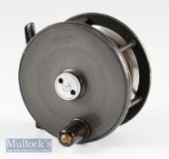 Fine P D Malloch Maker Perth Patent centre brake alloy wide drum salmon reel - 4” dia^ with