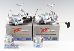 Pair of Dragon Match Silver Striker SS 600 spinning reels both with spare spools and in original