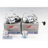 Pair of Dragon Match Silver Striker SS 600 spinning reels both with spare spools and in original