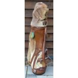 Fine and interesting Australian Made kangaroo hide tour golf bag – c/w matching travel hood –