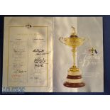 1995 Ryder Cup Oak Hill signed Farewell Dinner Menu – signed by both teams to the back “Ryder Cup