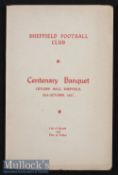 1957 Sheffield Football Club Centenary Banquet Menu date 24 October Cutlers’ Hall Sheffield^ with