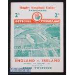 1937 England v Ireland Rugby Programme: In an England Triple Crown/Champs season^ lovely clean