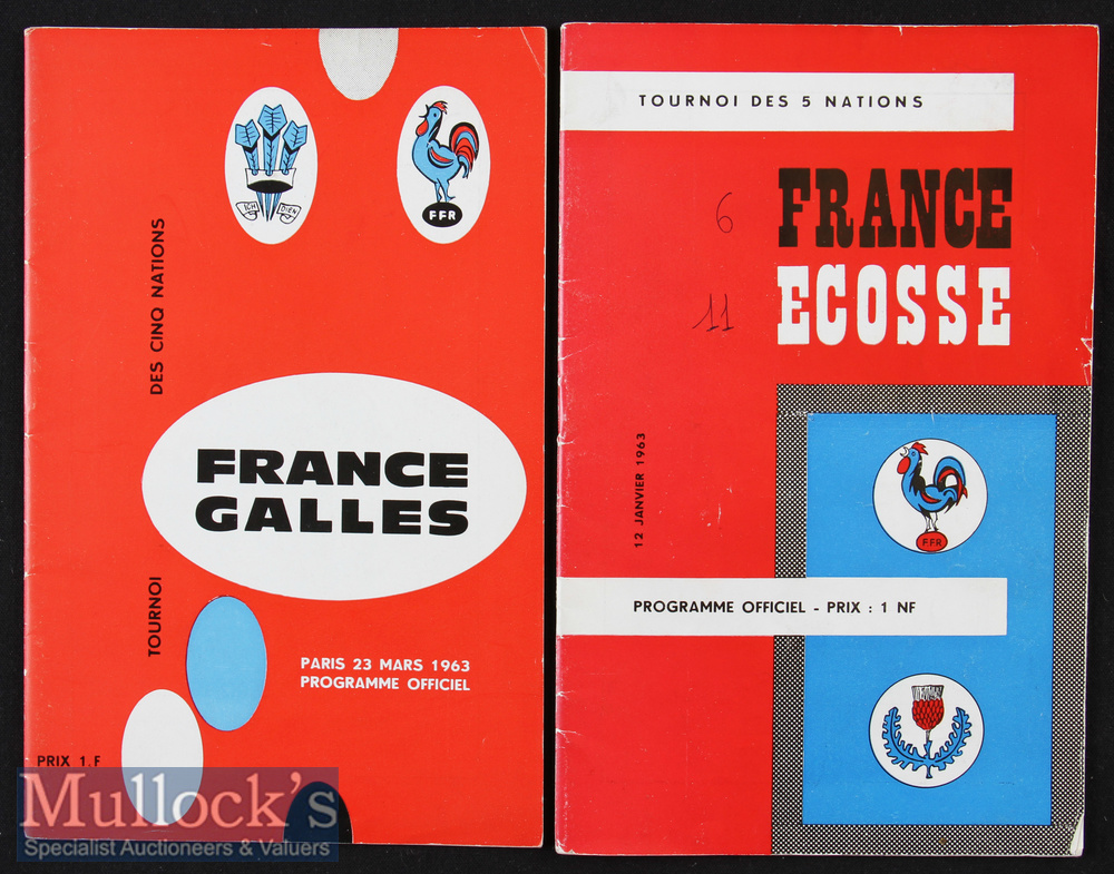1963 France v Scotland & Wales Rugby Programmes (2): Score marked on first of these mag-type issues.