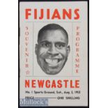 Very rare 1952 Newcastle (NSW) v Fiji Rugby Programme: With startlingly bold Fijian full face cover^