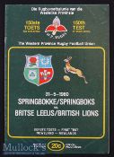 British Lions 1980 in South Africa Rugby Programme: Issue from the Newlands^ Cape Town first test of