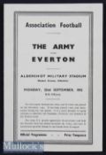 1952/53 The Army v Everton Football Programme date 22 Sep at Aldershot Military Stadium^ single