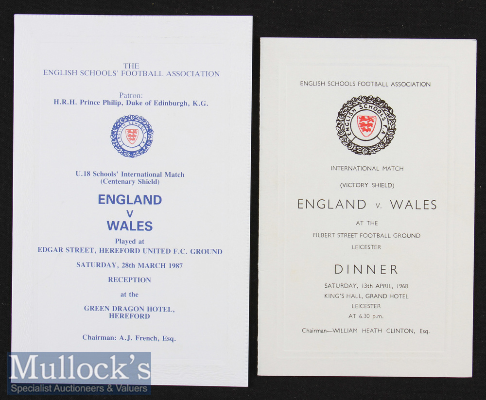 England Schools FA Menus 1968 and 1987 England v Wales dates 13 Apr 68 and 28 Mar 87 (2)
