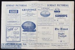 Rare 1926 England v France Rugby Programme: The large double sided ‘newspaper-style’ Twickenham