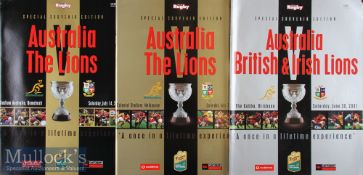 2001 British Lions Test Rugby Programmes (3): All three issues from Brisbane^ Melbourne and