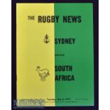 1971 Sydney v South Africa Rugby Programme: 12pp bright Rugby News edition^. Very good condition