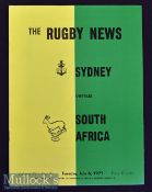 1971 Sydney v South Africa Rugby Programme: 12pp bright Rugby News edition^. Very good condition