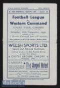 1942 Football League v Western Command football Programme date 28 Nov^ at Ninian Park^ Cardiff^