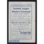 1942 Football League v Western Command football Programme date 28 Nov^ at Ninian Park^ Cardiff^