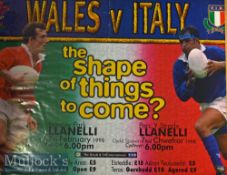 Wales v Italy 1998 Rugby Poster: ‘A sign of things to come’^ f&g colour poster advertising the clash
