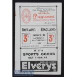 1936 Ireland v England Rugby Programme: Some wear but thoroughly acceptable detailed^ interesting