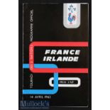 1962 France v Ireland Rugby Programme: Magazine-style issue. France became Champions. VG