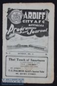 1921/22 Cardiff City Res v Porth Athletic Football Programme date 10 Dec Welsh League^ tears in