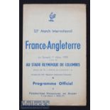 Scarce 1957 France v England Rugby Programme: The standard flimsy Colombes edition during an England
