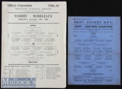 1920s Rare Counties Rugby Programmes (2): Stiff blue card with fold for Kent v Eastern Counties at
