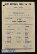 1963/64 Bury v Everton Lanc Senior Cup Football Programme date 1 Jan^ 2nd round^ at Gigg Lane^