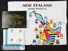 New Zealand etc Rugby Trio (3): RWC 1991 pure silk Ladies’ head square^ white with RWC blue and