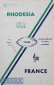 Rare 1964 Rhodesia v France Rugby Programme:  Stiff-covered 44pp issue^ hard to locate^ rarity