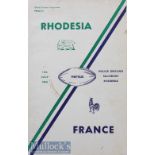 Rare 1964 Rhodesia v France Rugby Programme:  Stiff-covered 44pp issue^ hard to locate^ rarity