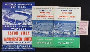 1957 FA Cup Final Aston Villa v Manchester United Football Programme and Ticket date 4 May with 2x