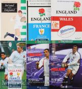 1991-2003 England Test Rugby Programmes (6): Homes v France (score on front) 1991^ 1995 & 2003^