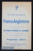 Scarce 1960 France v England Rugby Programme: Last season of thin Paris giveaways. The teams