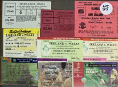 WRU etc Rugby Tickets Display: Nine 1980s tickets neatly laid down^ Wales away at Ireland (3