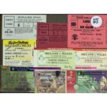 WRU etc Rugby Tickets Display: Nine 1980s tickets neatly laid down^ Wales away at Ireland (3