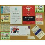 WRU Centenary Rugby Display: f&g 21” x 17”^ containing Tickets^ Programme^ Dinner Menu etc from