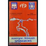 Very rare 1974 Auvergne Limousin v South Africa Rugby Programme: Tour issue from Springboks’ game