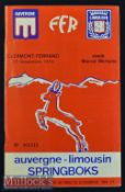 Very rare 1974 Auvergne Limousin v South Africa Rugby Programme: Tour issue from Springboks’ game