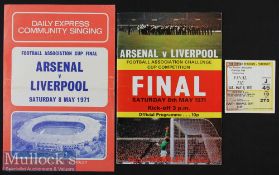 1971 FA Cup Final Arsenal v Liverpool Football Programme and Match Ticket date 8 May plus song sheet