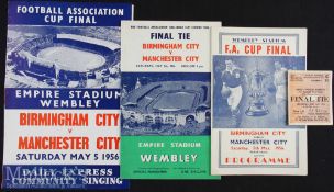 1956 FA Cup Final Birmingham City v Manchester City Football Programme and Ticket date 5 May plus