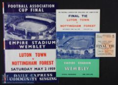 1959 FA Cup Final Luton town v Nottingham Forest Football Programme and Match Ticket date 2 May plus