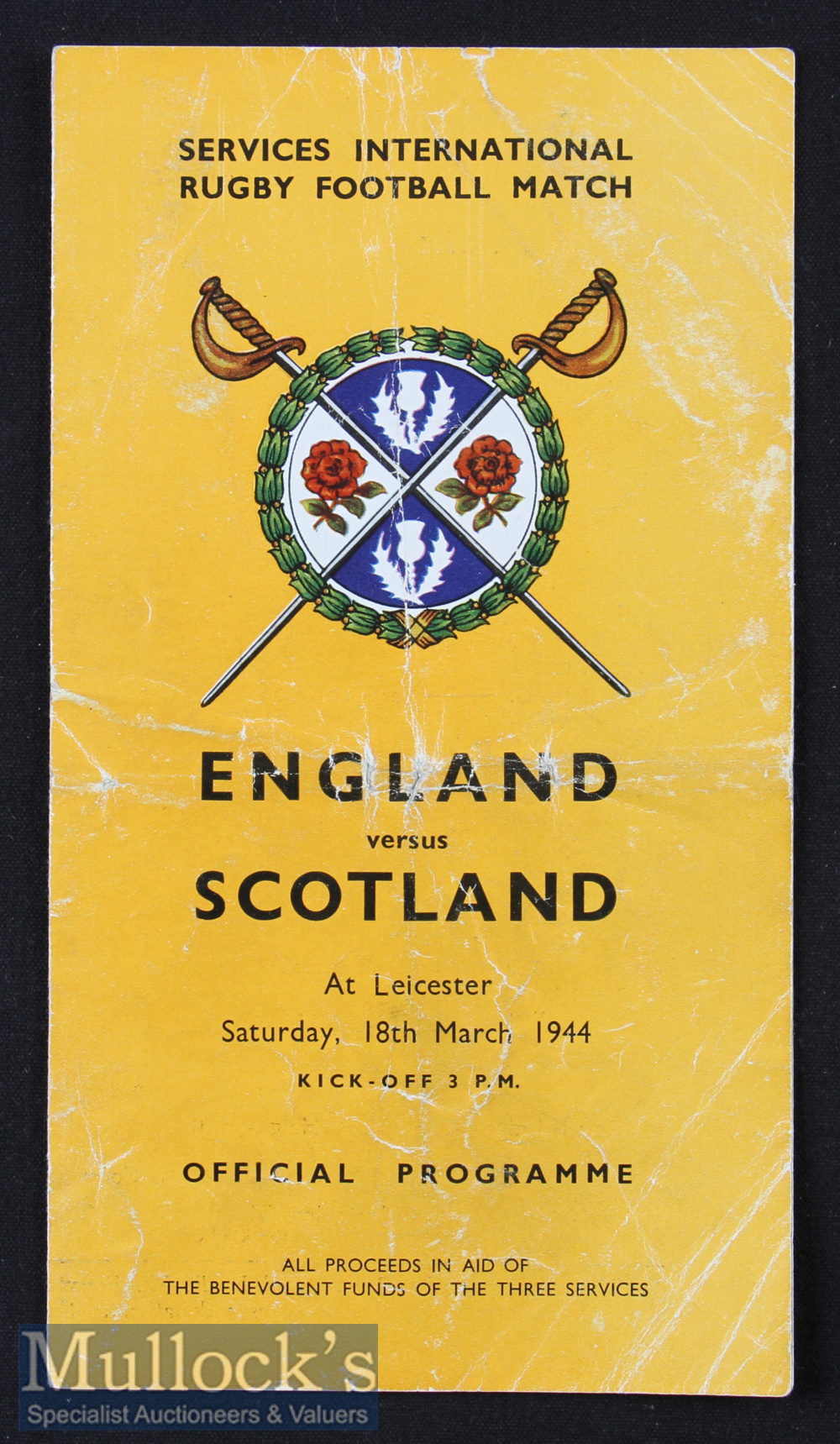 1944 England v Scotland Wartime Rugby Programme: At Leicester but^ provoking the double-take^ in