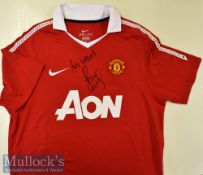 Paul Scholes Signed Manchester United Football Shirt in red^ size L^ signed in ink to the front with