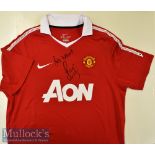 Paul Scholes Signed Manchester United Football Shirt in red^ size L^ signed in ink to the front with