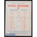1930 England v France Rugby Programme: England champions^ the 4pp paper issue now with teams to