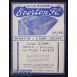 1937/8 Everton v Derby County Football Programme dated 7th May in excellent condition^ no writing.