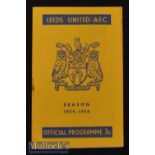 1955/56 Leeds United v Manchester United Friendly Football Programme date 28 Jan^ pocket fold^