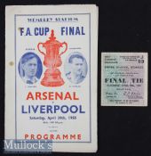 1950 FA Cup Final Arsenal v Liverpool Football Match Ticket and Souvenir Programme date 29 Apr